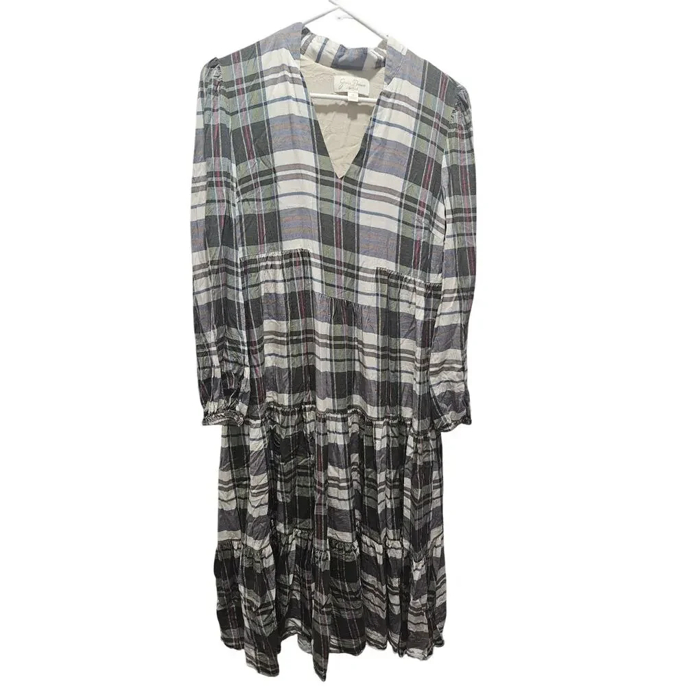 Julie Brown NYC Plaid Tiered Maxi Dress Holiday Winter Christmas Sz XL Green Red - Picture 1 of 8